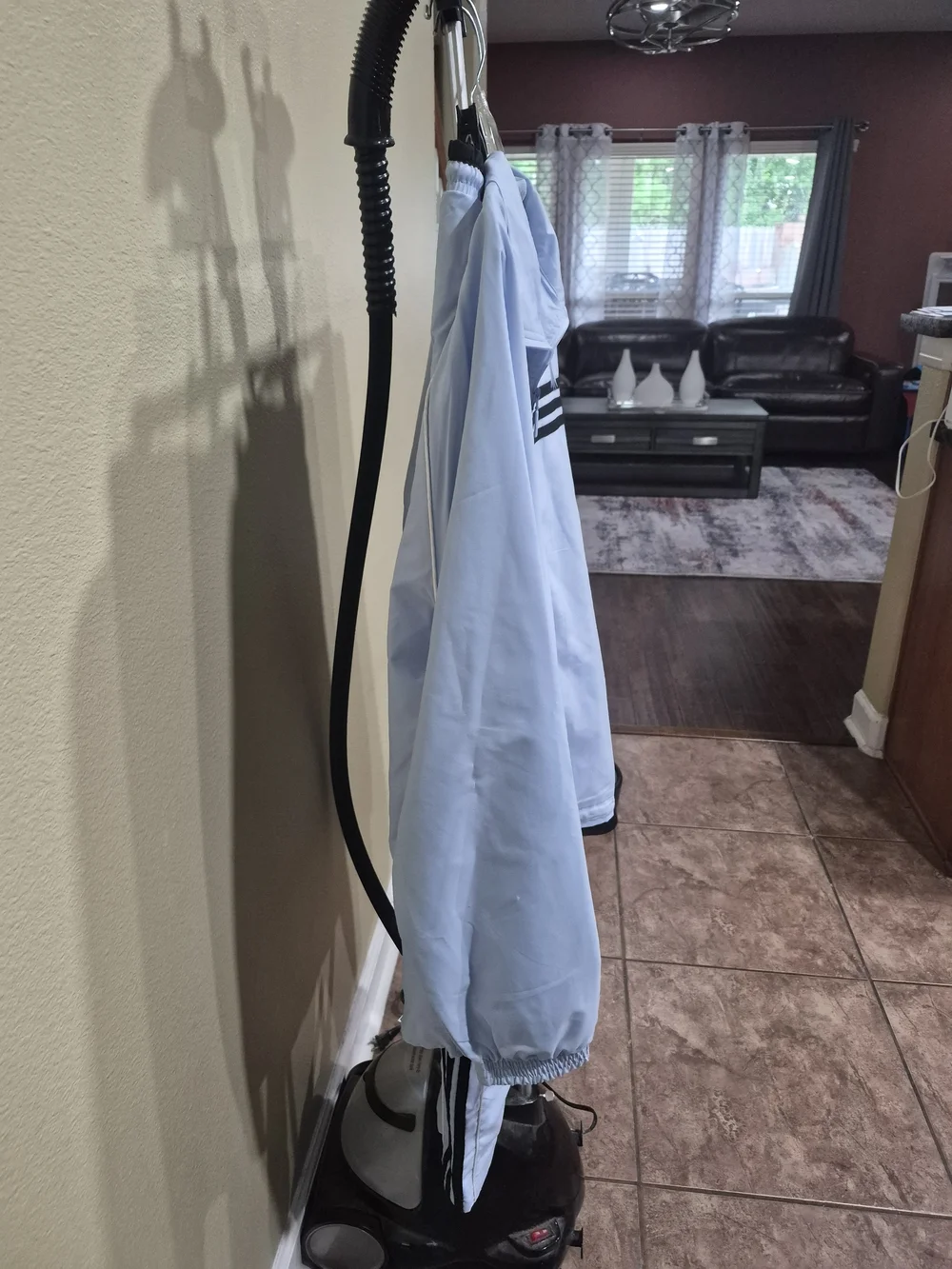 Adidas Men's Light Blue Track Suit with Black Stripes
